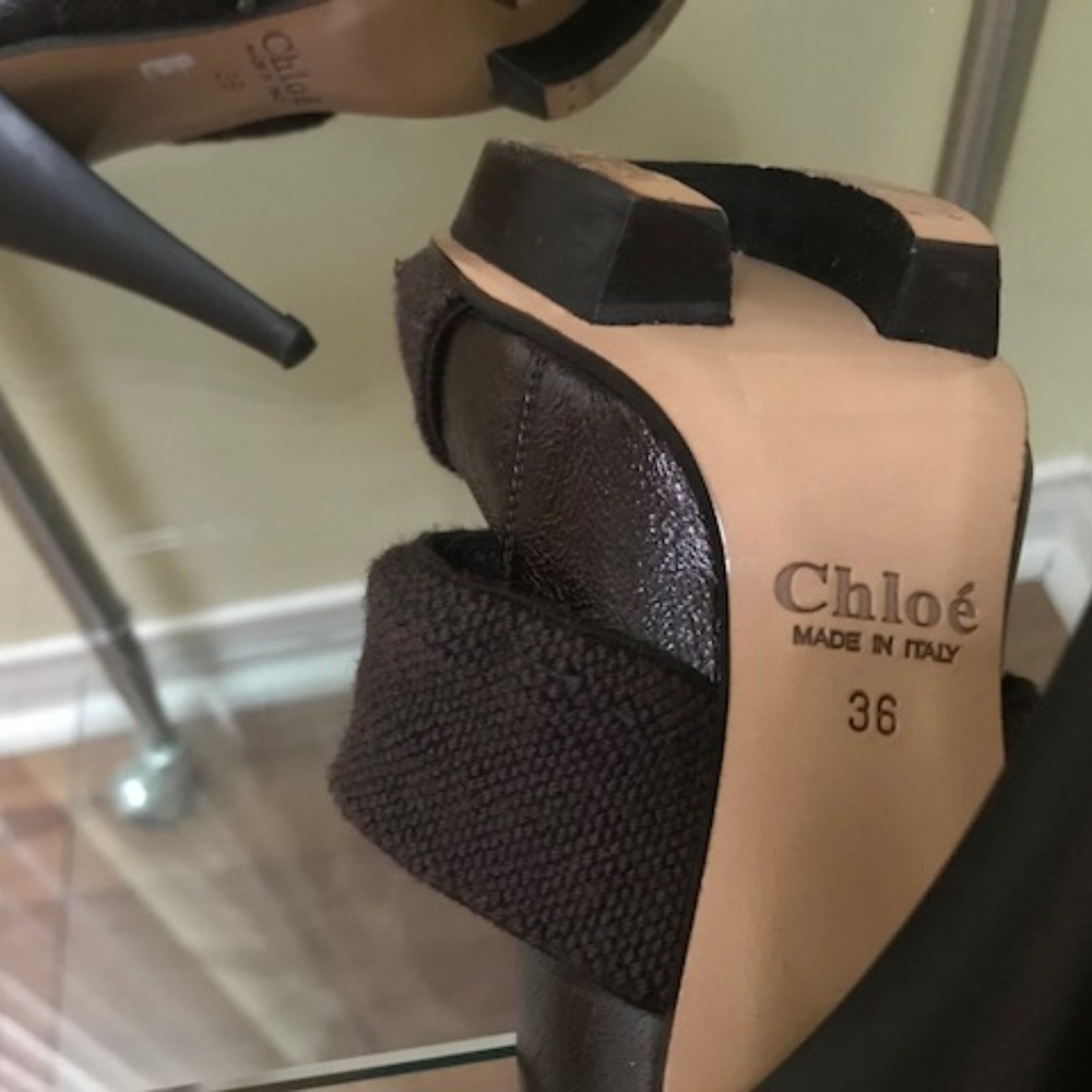 Chloé Platform Leather Heels Round Toe Elastic Platform Minimalist Shoes Rare - Picture 8 of 12